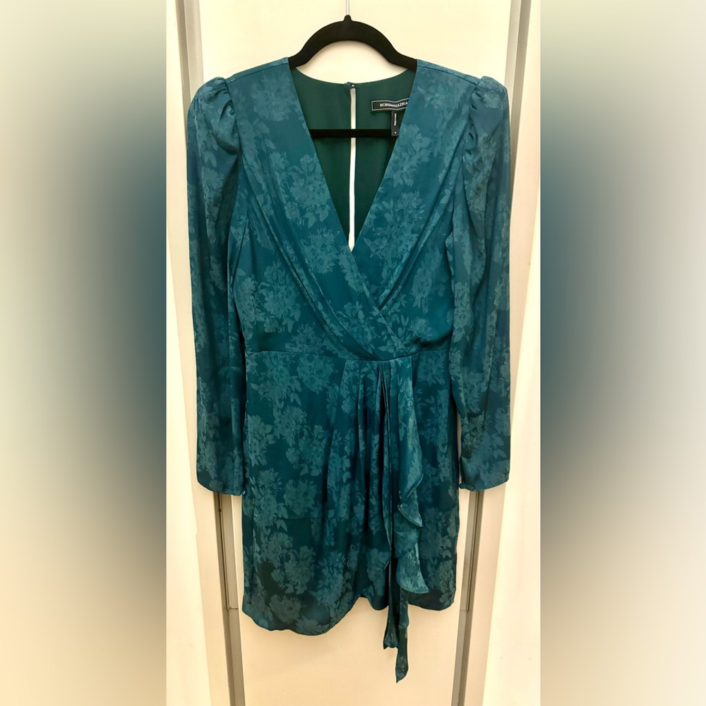 BCBGMAXAZRIA Floral Draped Mini Asymmetric Dress Size 4